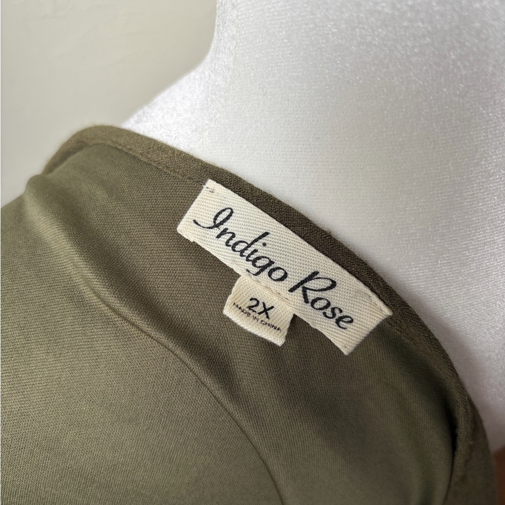 Indigo Rose Olive Green Gauze Tunic Dress Crochet Lace Neckline 2X - Picture 2 of 8